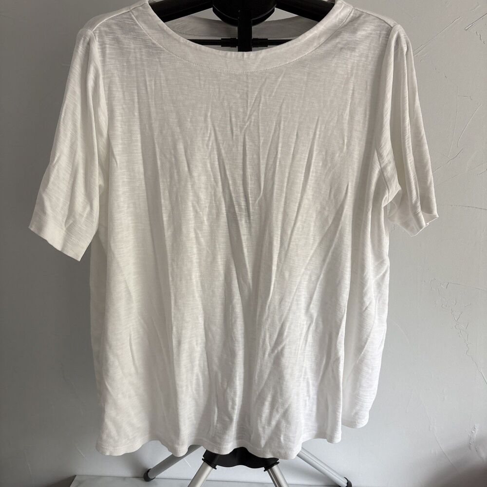 J.Jill White 100% Pima Cotton Slub Elbow Sleeve Tee Shirt Size XL